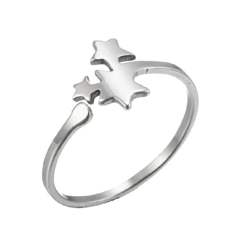 Stainless Steel Open Stars Ring