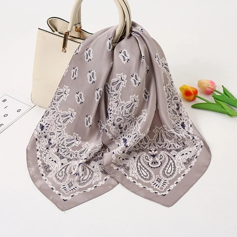 Grey Geometric Silk Scarf