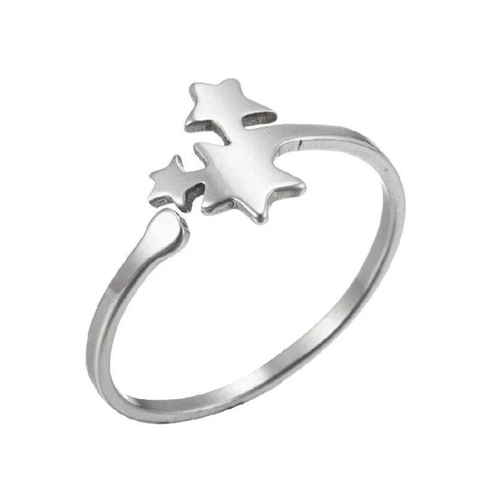 Stainless Steel Open Stars Ring