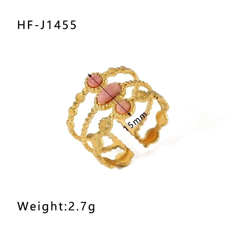 Offener Ring aus Edelstahl im Vintage-Stil, 18 Karat vergoldet, RC25