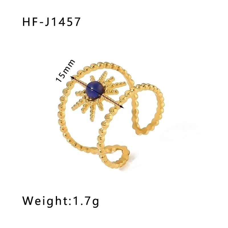 Offener Vintage-Stil 18 Karat vergoldeter Edelstahlring mit sternförmigem Edelstein RC15