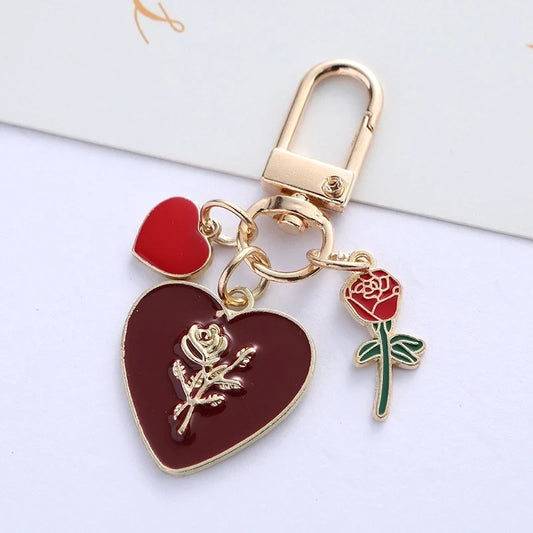 Heart-Shaped Floral Keychain