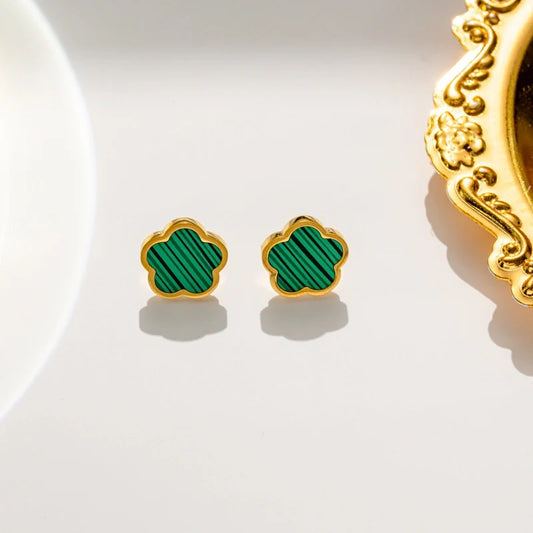 Titanium Steel Earrings Green Flower