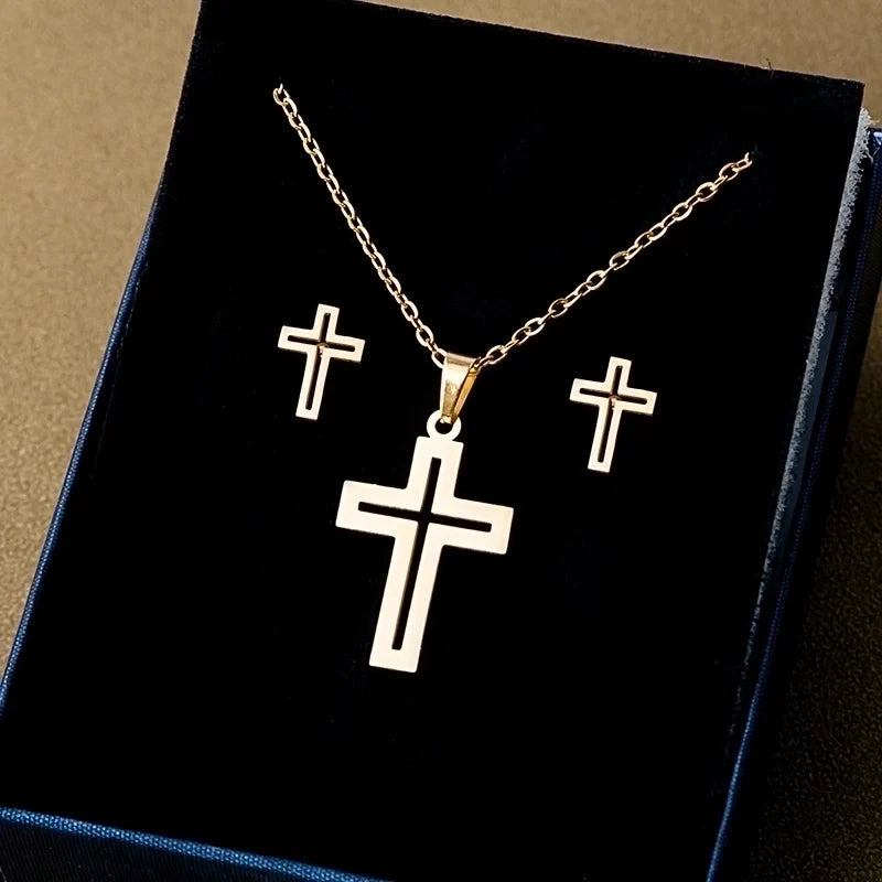 Gold Cross Jewelry Set