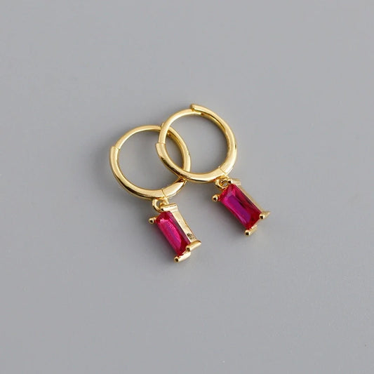 Sterling Silver Gold Earrings Red Diamond