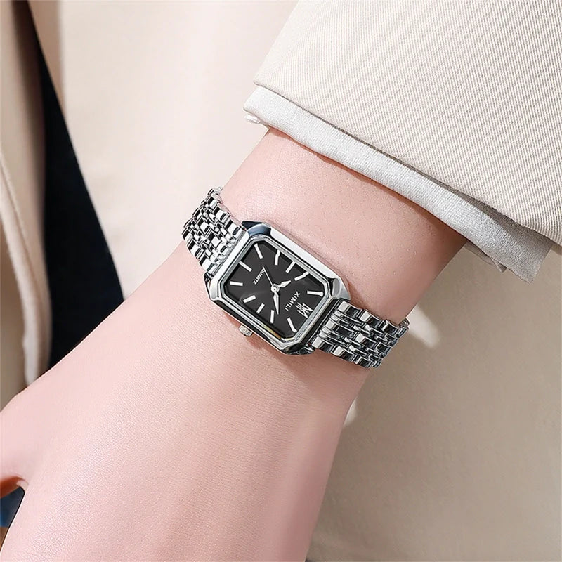 Elegante XIMILI Edelstahl Schwarz Quarz Uhr HG15