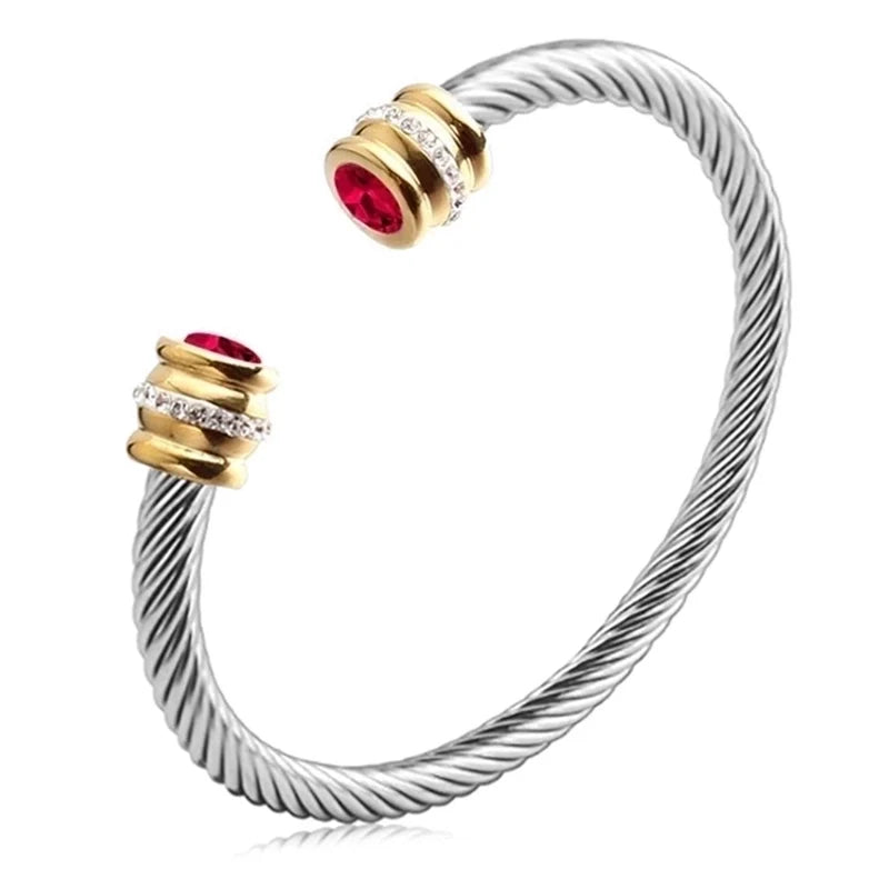 Elegantes C-förmiges Armband mit rotem Diamanten TR12