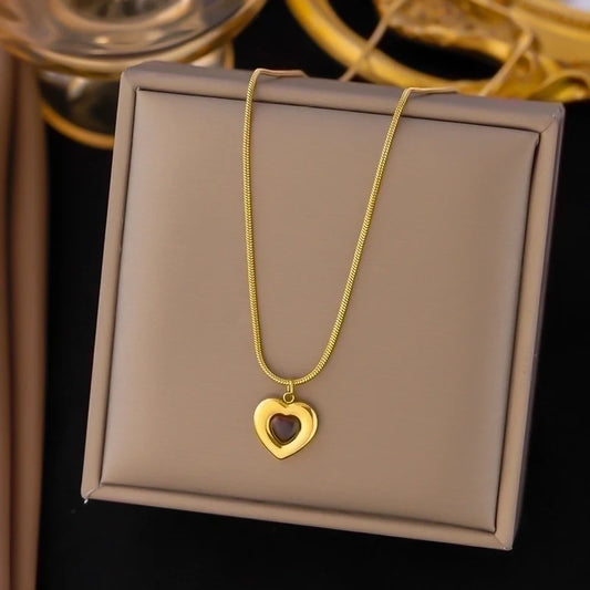 Gold Heart Necklace with Gem