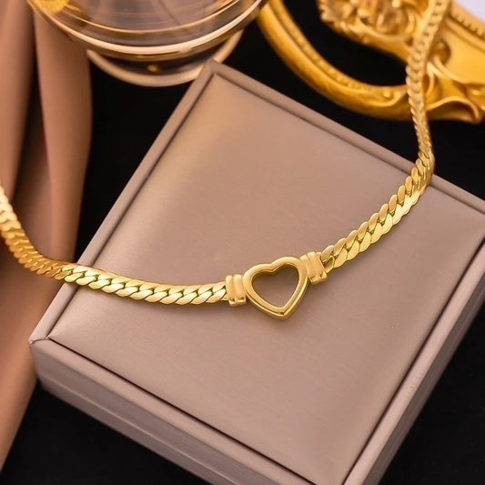 Gold Hollow Heart Necklace
