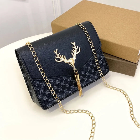 Black PU Leather Square Handbag