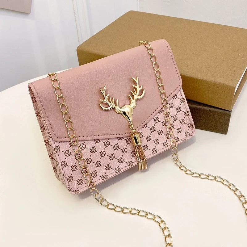 Rose PU Leather Square Handbag