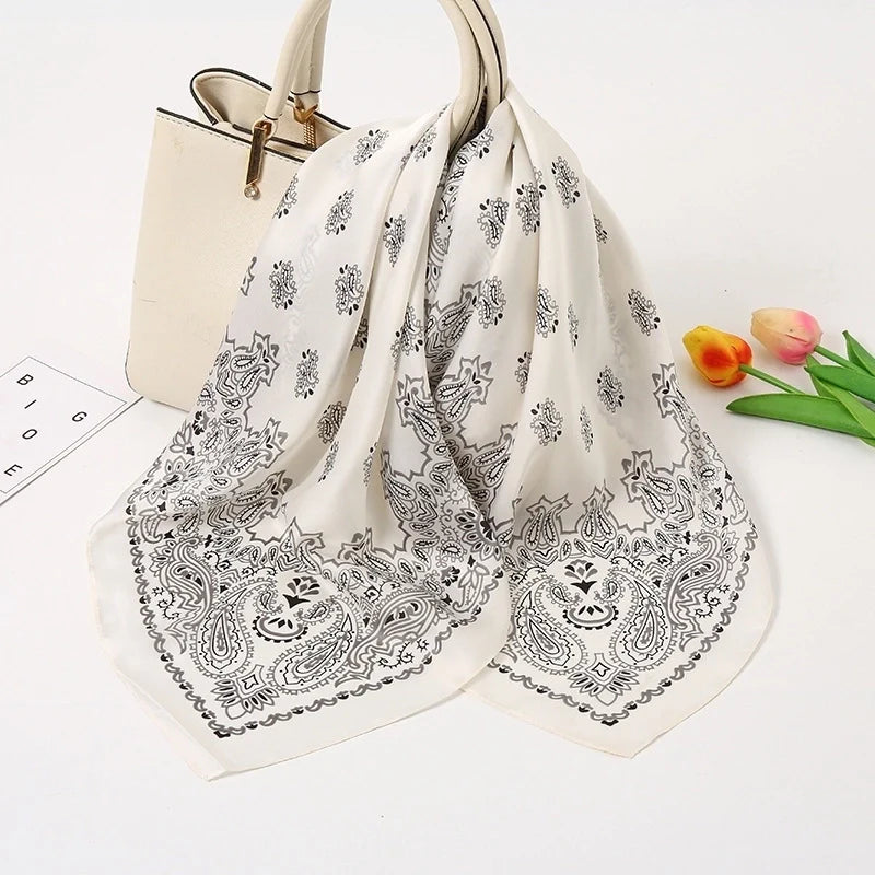 White Geometric Silk Scarf
